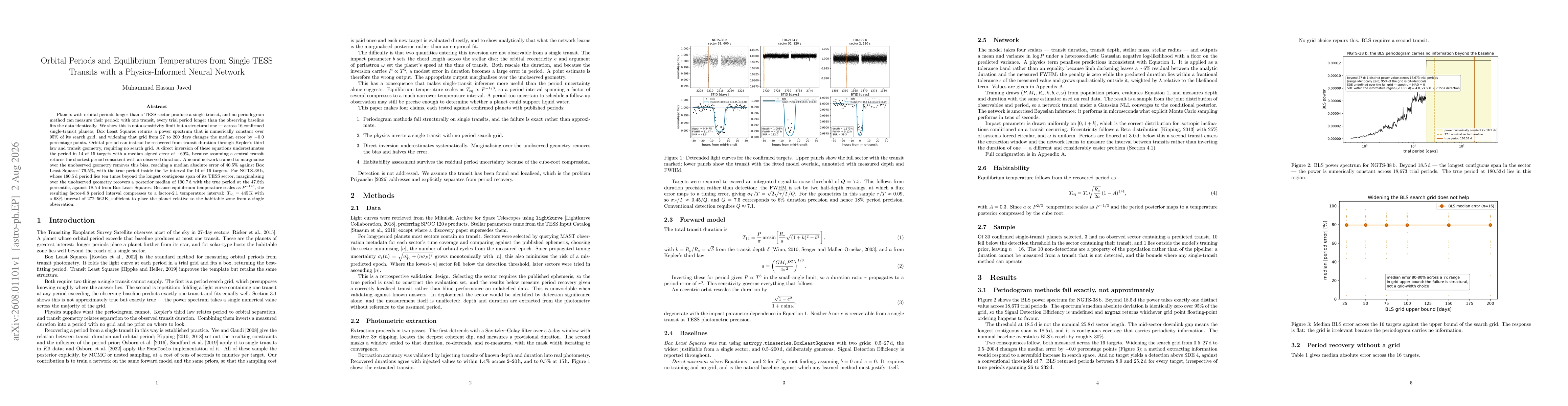 Thumbnail for Orbital Periods and Equilibrium Temperatures from Single TESS Transits with a Physics-Informed Neural Network