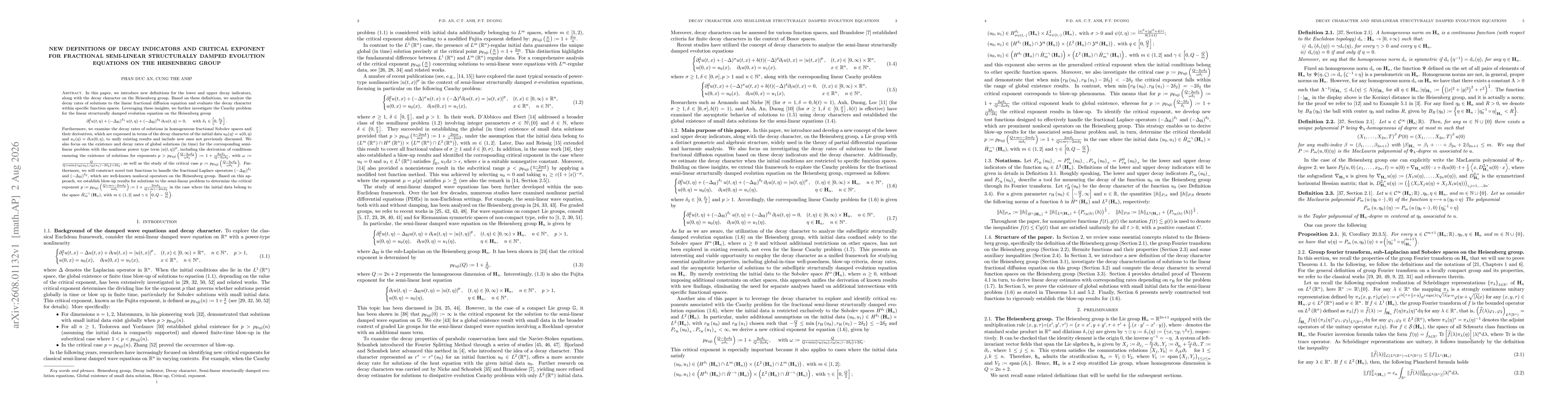Thumbnail for New definitions of decay indicators and critical exponent for fractional semi-linear structurally damped evolution equations on the Heisenberg group