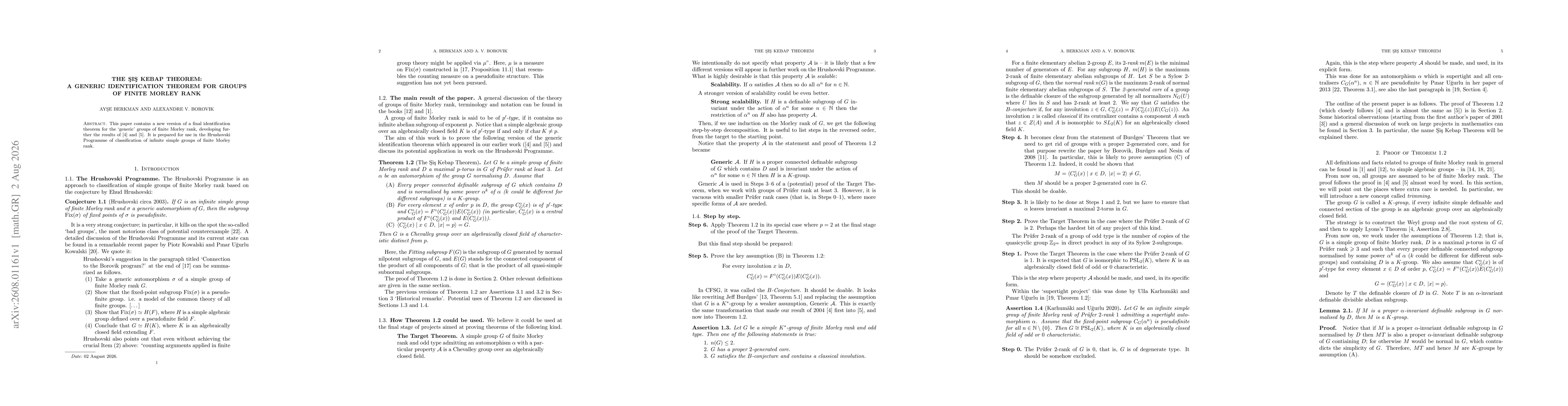 Thumbnail for The Şiş Kebap Theorem: A Generic Identification Theorem for Groups of Finite Morley Rank