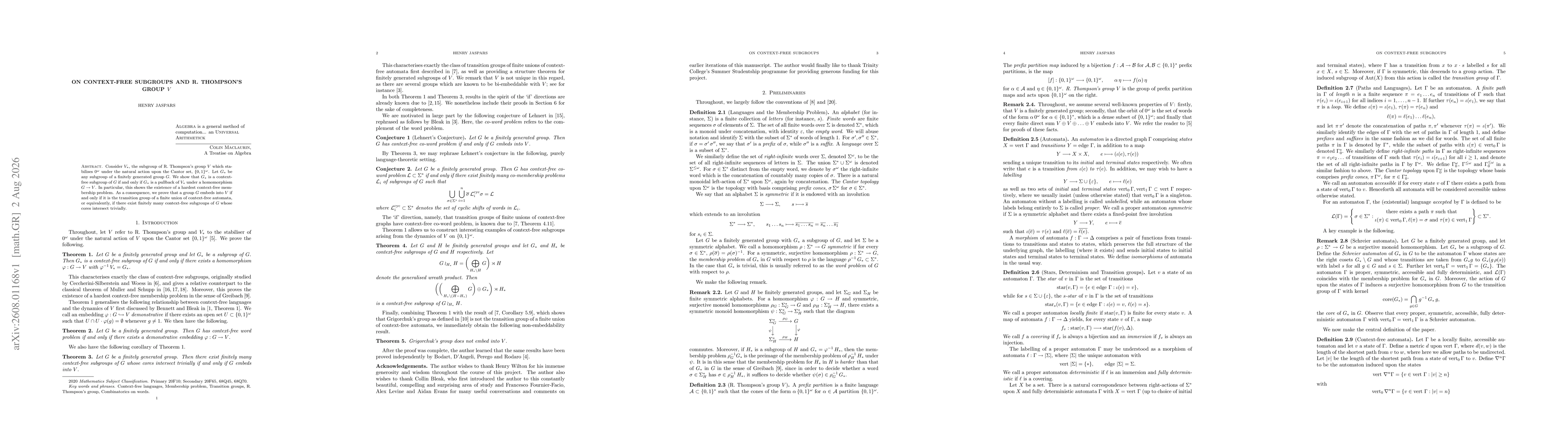 Thumbnail for On context-free subgroups and R. Thompson's group $V$