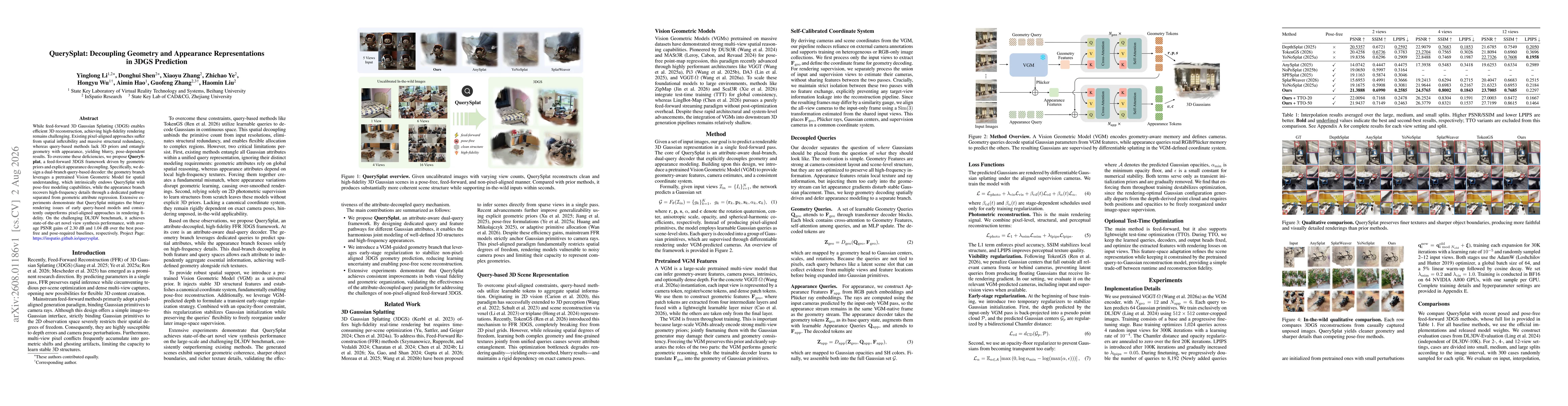 Thumbnail for QuerySplat: Decoupling Geometry and Appearance Representations in 3DGS Prediction