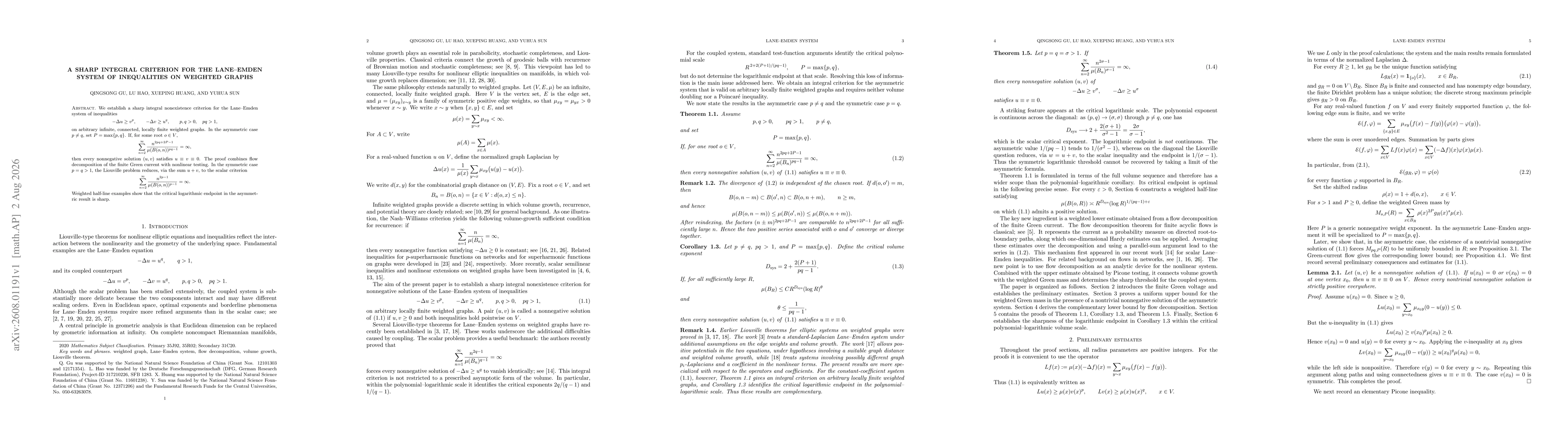 Thumbnail for A sharp integral criterion for the Lane--Emden system of inequalities on weighted graphs