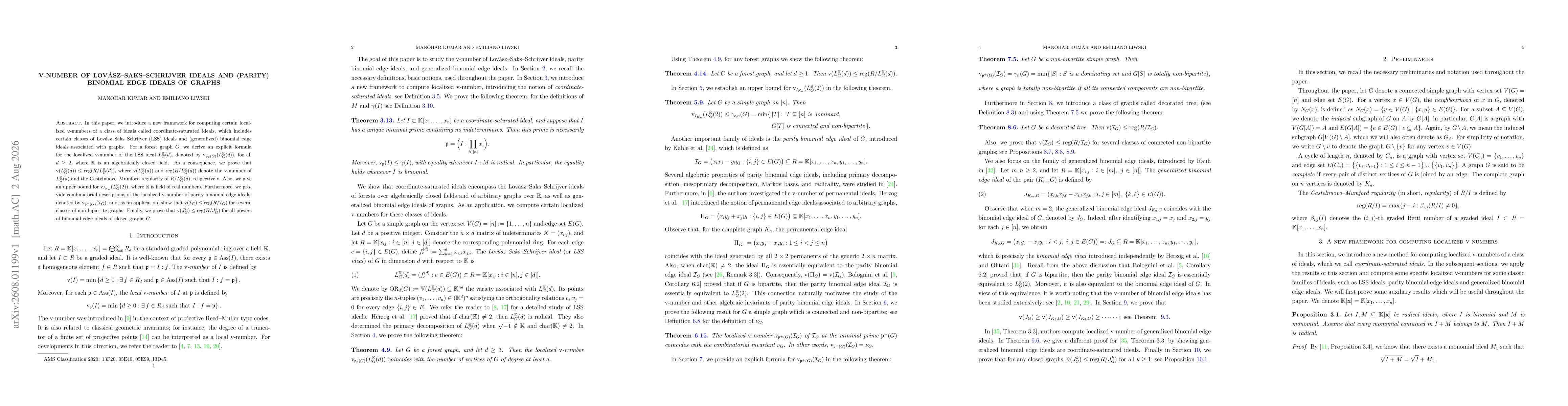 Thumbnail for $\mathrm{v}$-number of Lovász-Saks-Schrijver Ideals and (parity) binomial edge ideals of graphs