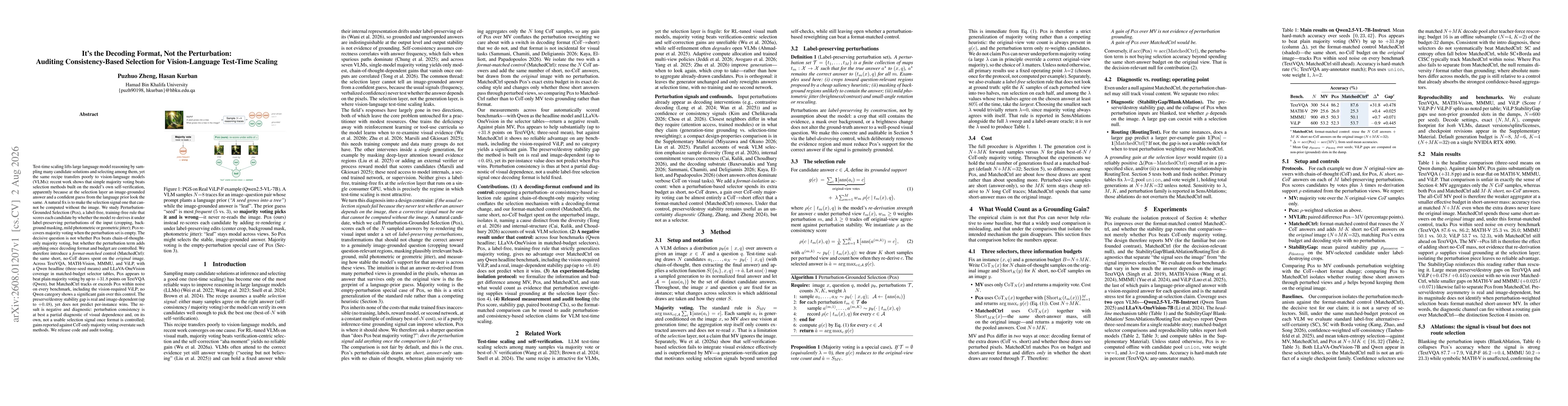 Thumbnail for It's the Decoding Format, Not the Perturbation: Auditing Consistency-Based Selection for Vision-Language Test-Time Scaling