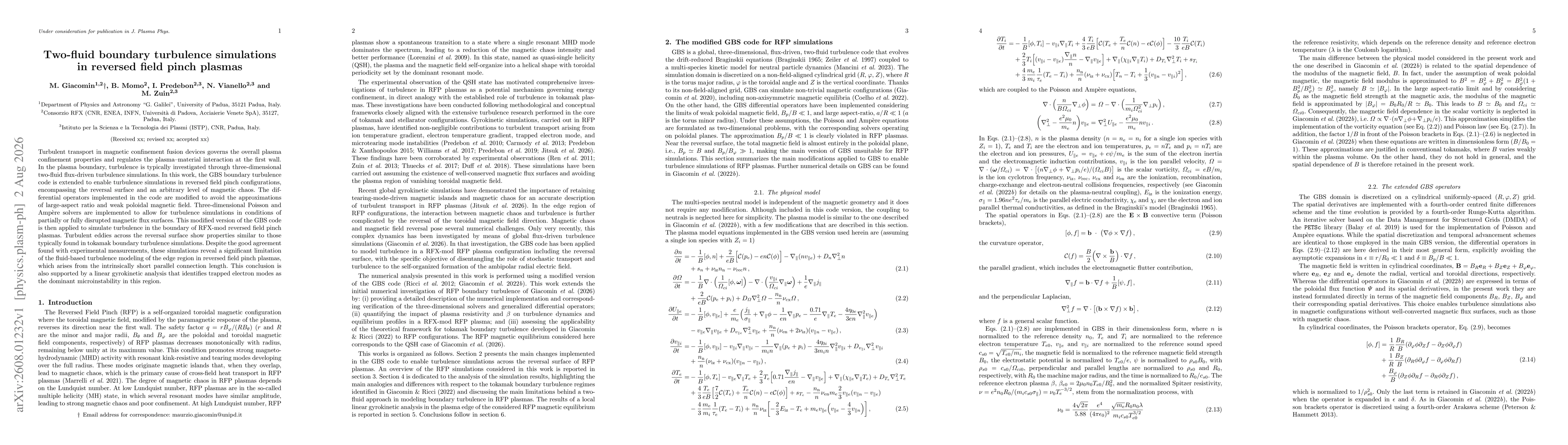 Thumbnail for Two-fluid boundary turbulence simulations in reversed field pinch plasmas