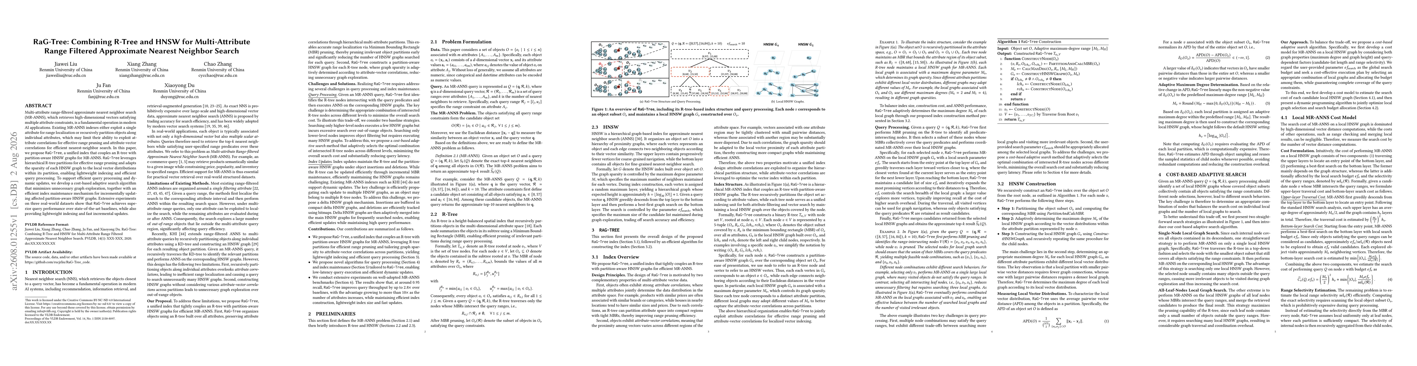 Thumbnail for RaG-Tree: Combining R-Tree and HNSW for Multi-Attribute Range Filtered Approximate Nearest Neighbor Search