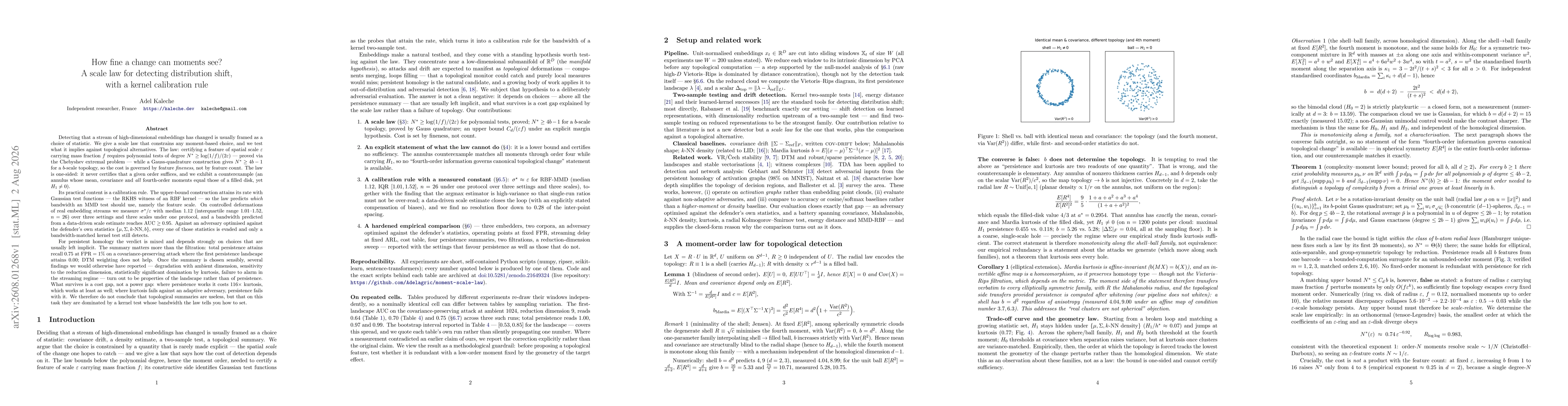 Thumbnail for How fine a change can moments see? A scale law for detecting distribution shift, with a kernel calibration rule