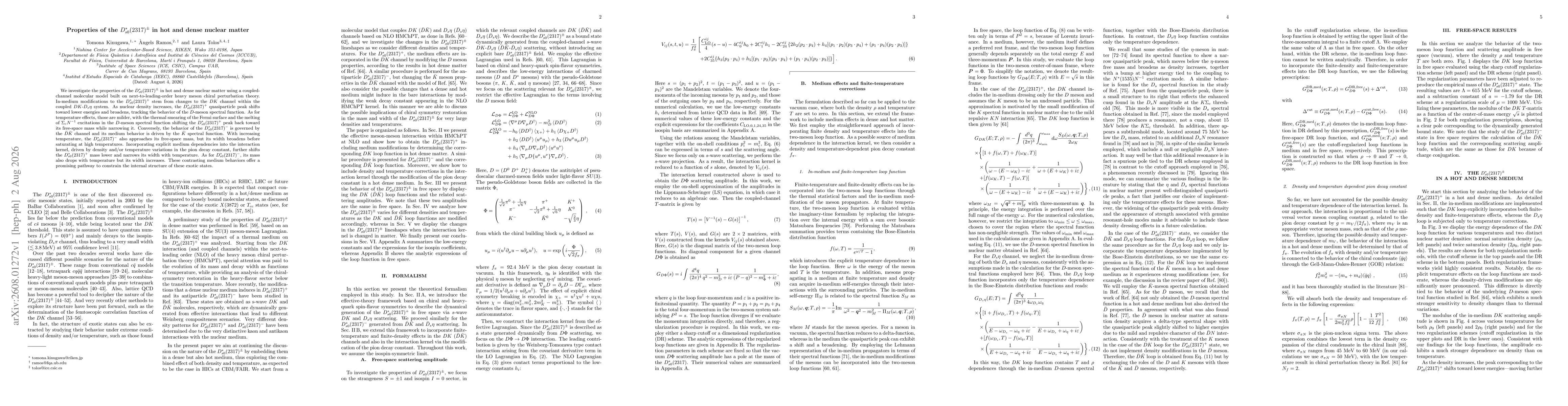 Thumbnail for Properties of the $D_{s0}^*(2317)^\pm$ in hot and dense nuclear matter