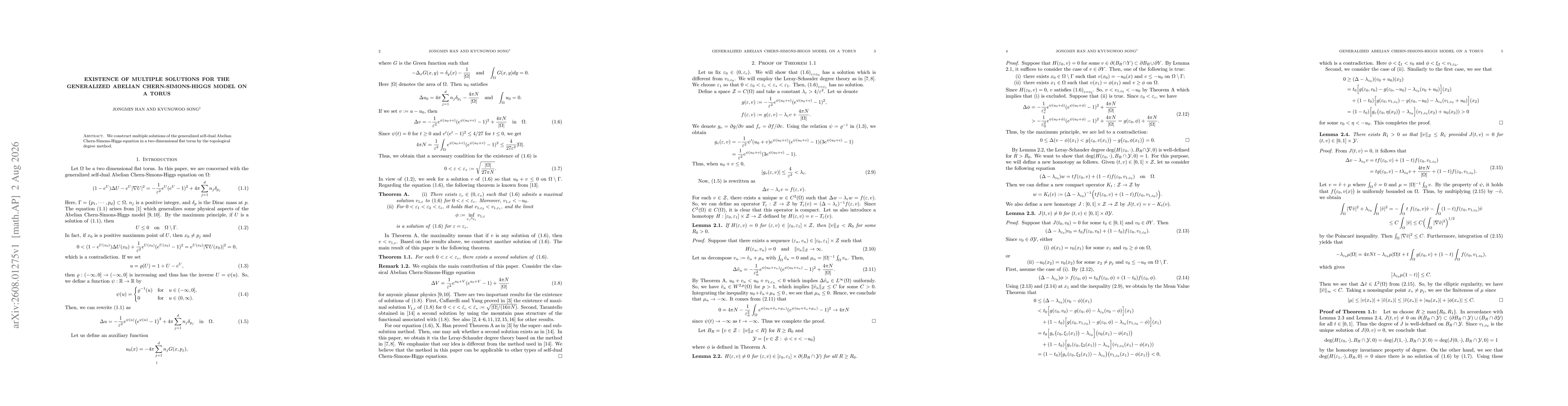 Thumbnail for Existence of multiple solutions for the generalized Abelian Chern-Simons-Higgs model on a torus