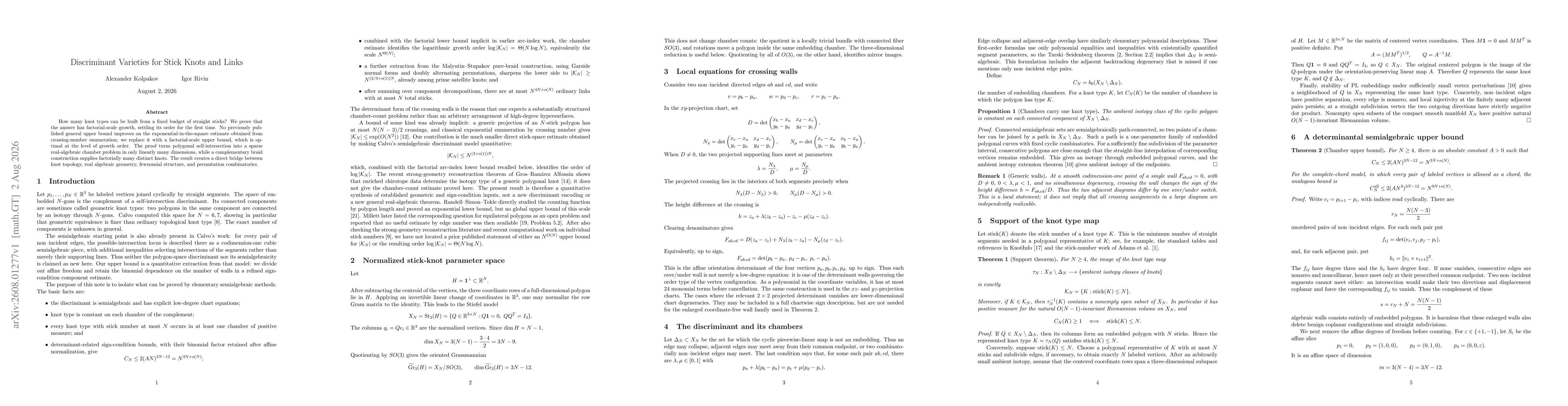 Thumbnail for Discriminant Varieties for Stick Knots and Links