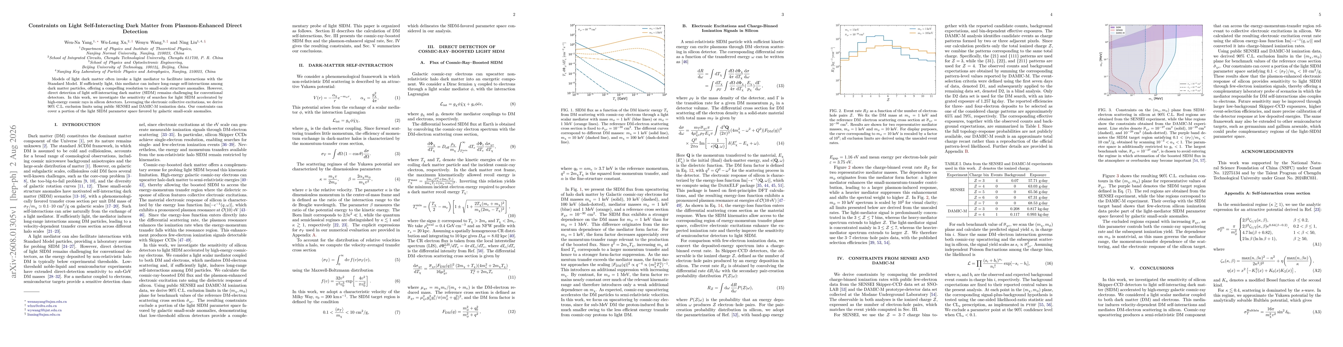 Thumbnail for Constraints on Light Self-Interacting Dark Matter from Plasmon-Enhanced Direct Detection
