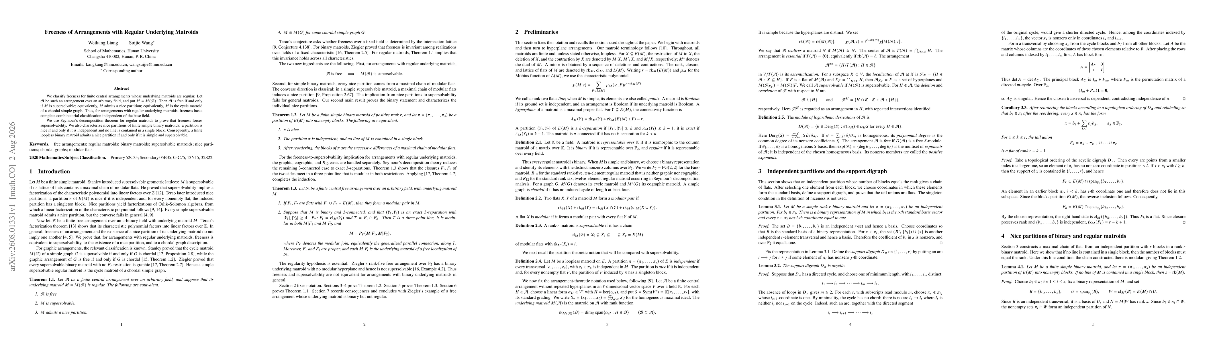 Thumbnail for Freeness of Arrangements with Regular Underlying Matroids