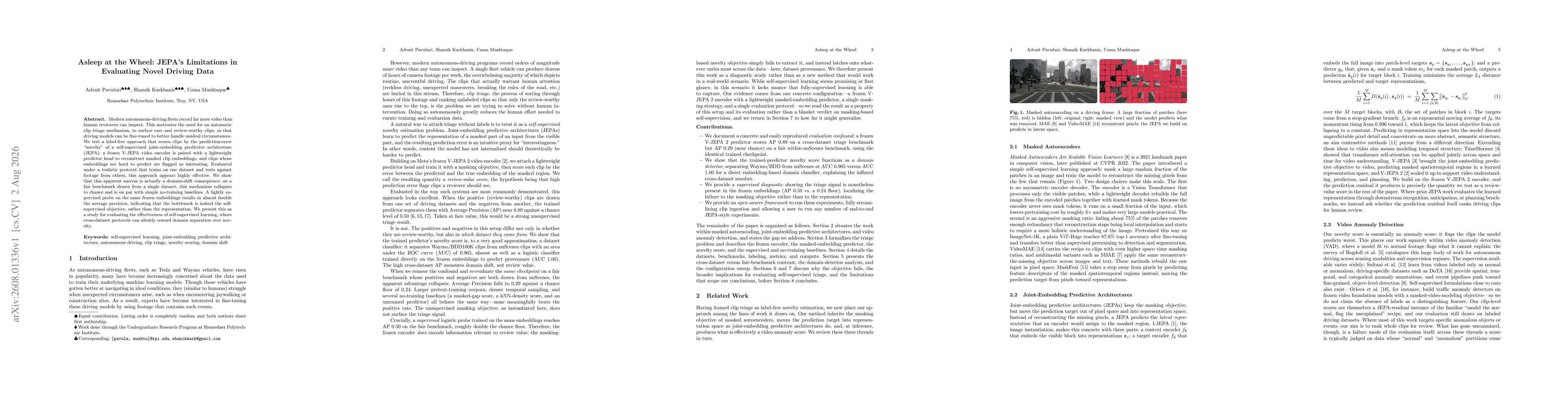 Thumbnail for Asleep at the Wheel: JEPA's Limitations in Evaluating Novel Driving Data