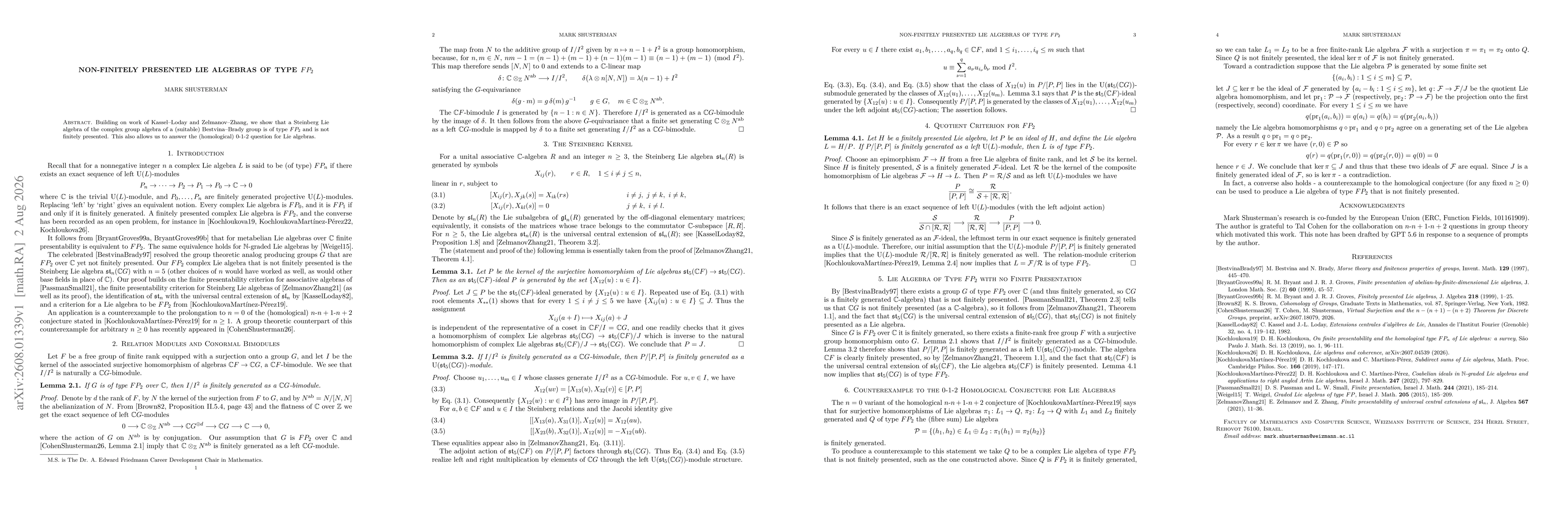 Thumbnail for Non-finitely Presented Lie Algebras of Type $FP_2$