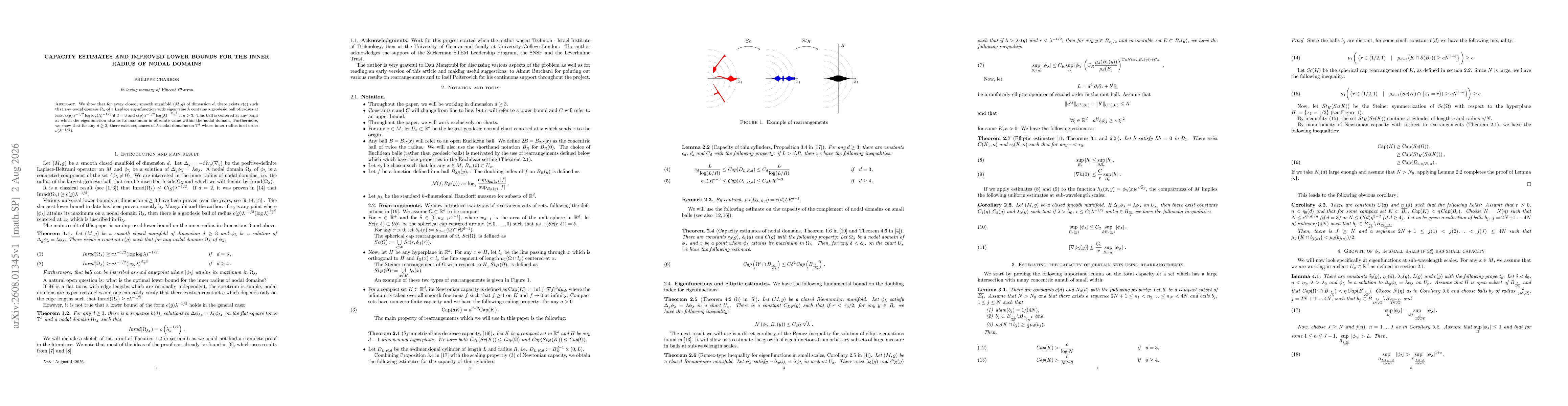 Thumbnail for Capacity estimates and improved lower bounds for the inner radius of nodal domains