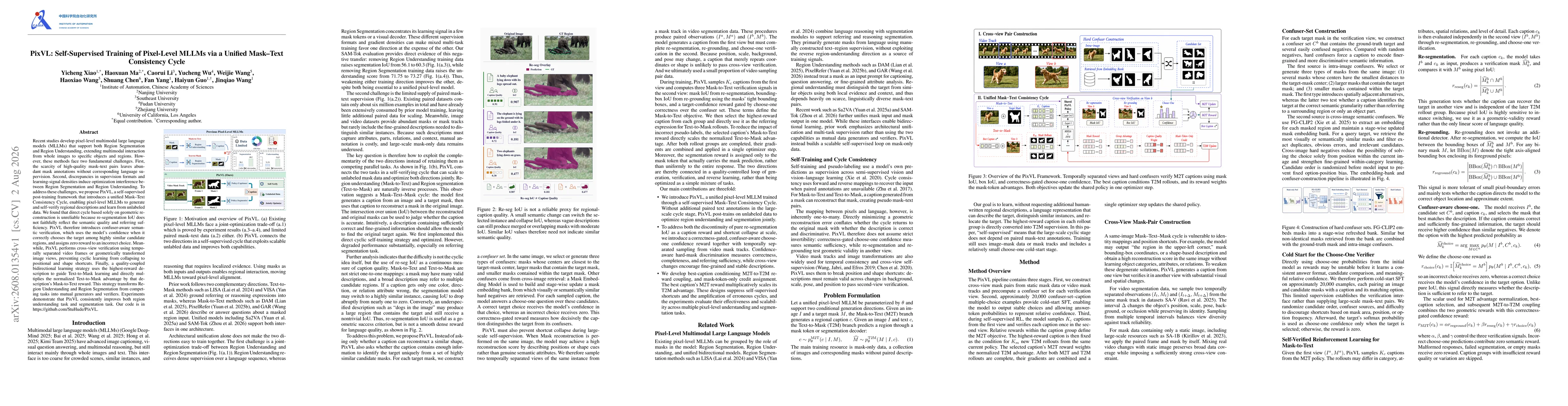 Thumbnail for PixVL: Self-Supervised Training of Pixel-Level MLLMs via a Unified Mask--Text Consistency Cycle