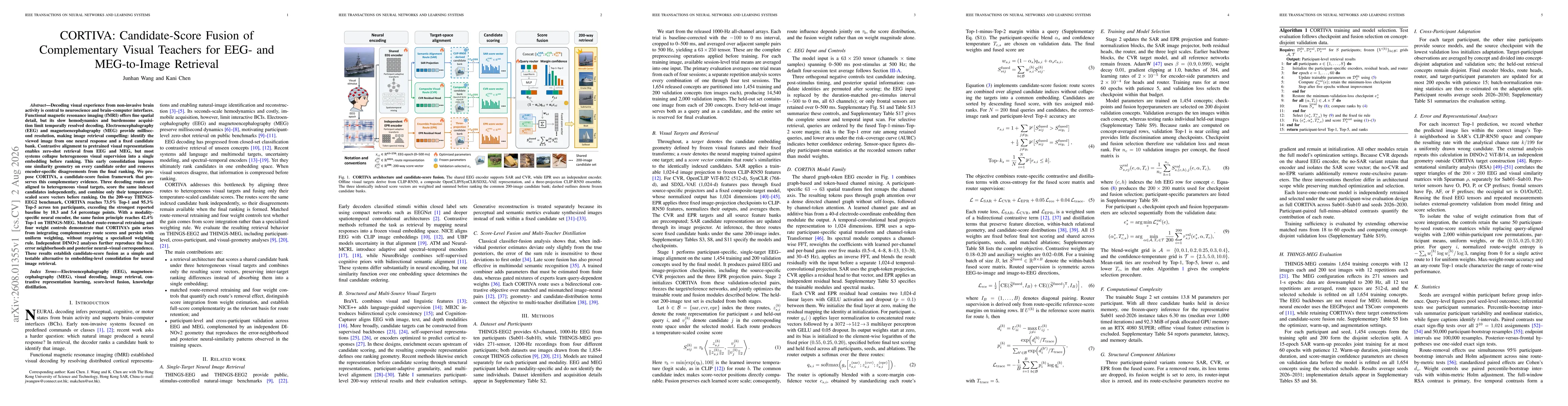 Thumbnail for CORTIVA: Candidate-Score Fusion of Complementary Visual Teachers for EEG- and MEG-to-Image Retrieval