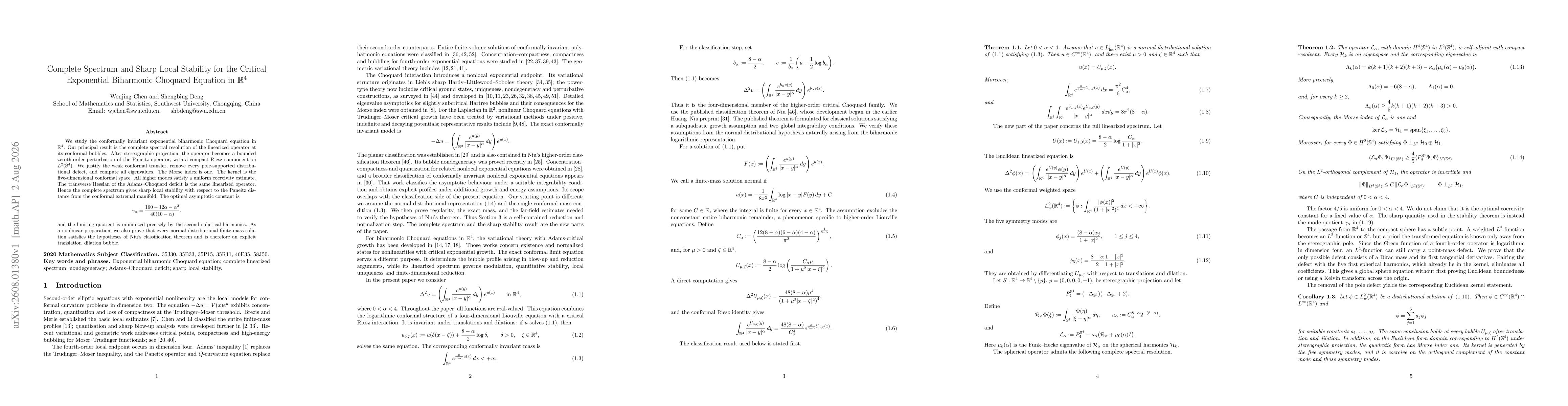 Thumbnail for Complete Spectrum and Sharp Local Stability for the Critical Exponential Biharmonic Choquard Equation in \(\mathbb R^{4}\)