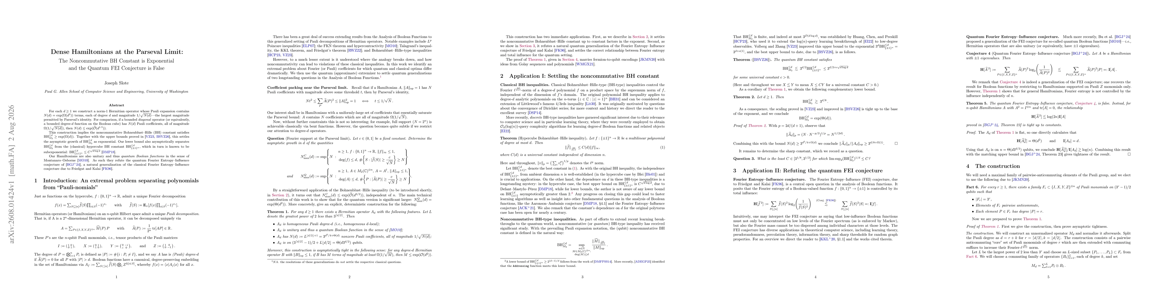 Thumbnail for Dense Hamiltonians at the Parseval Limit: The Noncommutative BH Constant is Exponential and the Quantum FEI Conjecture is False