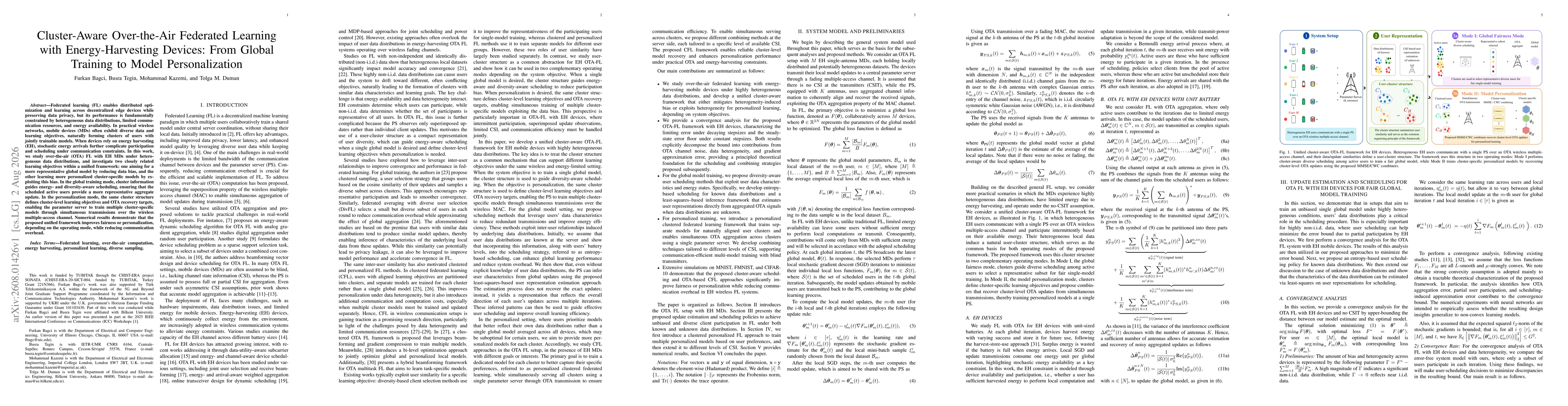 Thumbnail for Cluster-Aware Over-the-Air Federated Learning with Energy-Harvesting Devices: From Global Training to Model Personalization