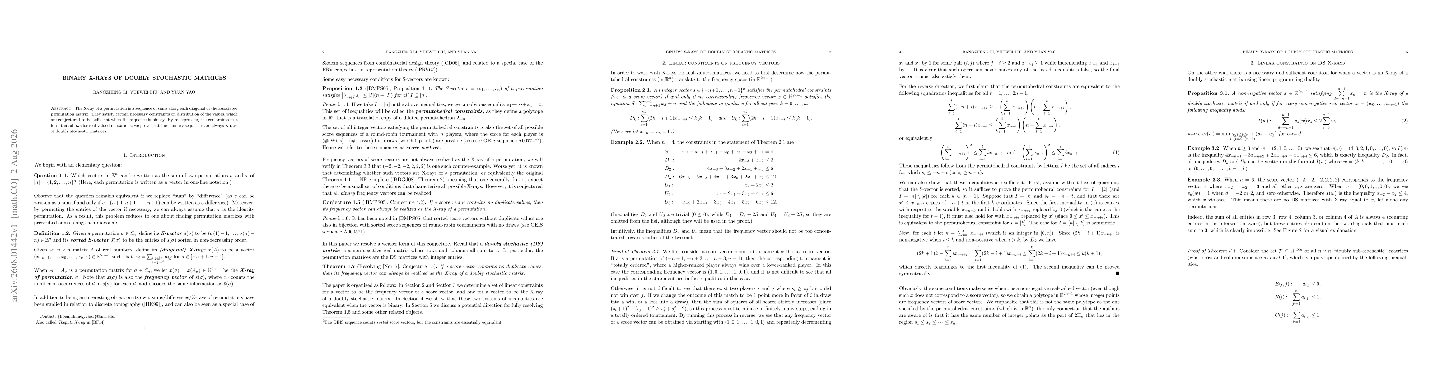 Thumbnail for Binary X-rays of doubly stochastic matrices