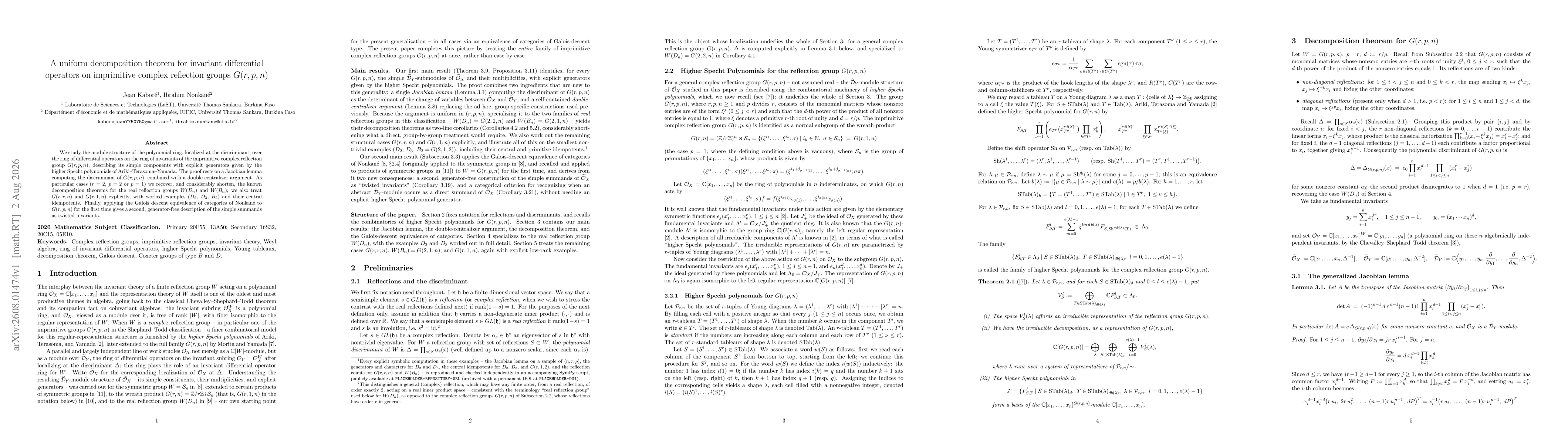 Thumbnail for A uniform decomposition theorem for invariant differential operators on imprimitive complex reflection groups G(r,p,n)