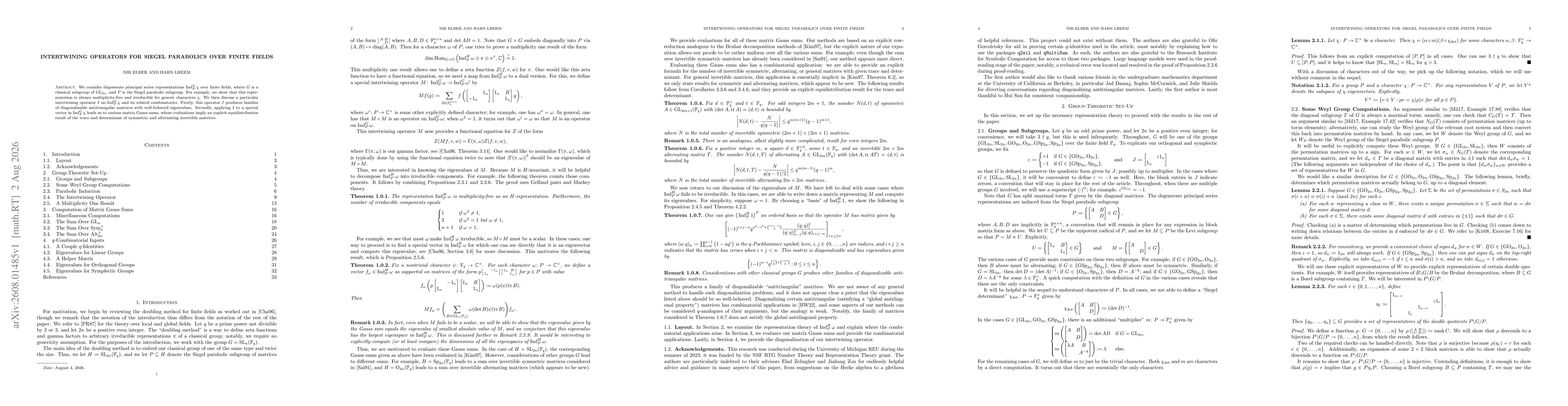 Thumbnail for Intertwining Operators for Siegel Parabolics over Finite Fields