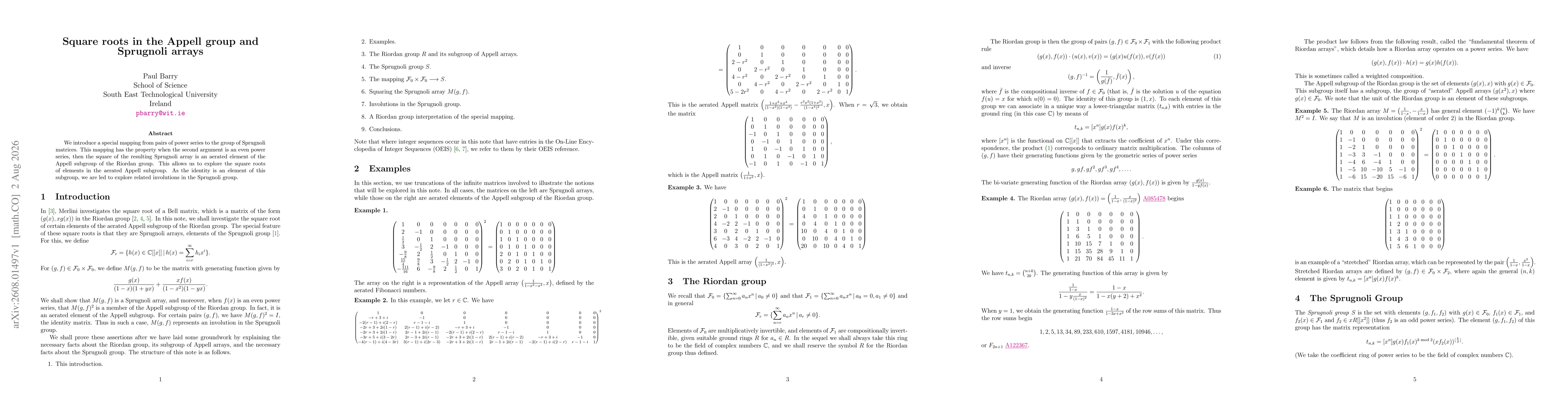 Thumbnail for Square roots in the Appell group and Sprugnoli arrays