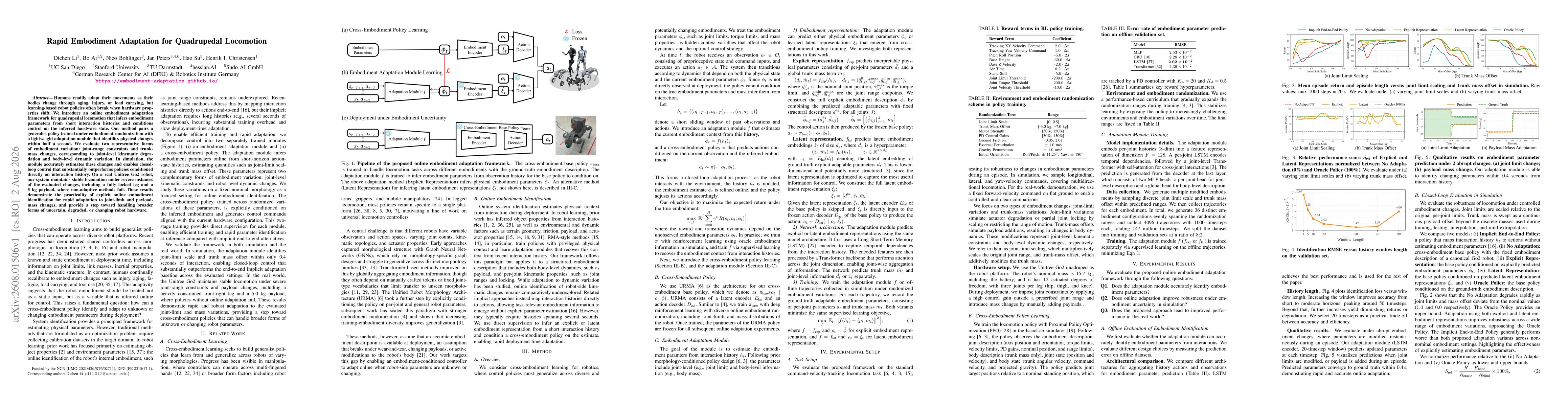 Thumbnail for Rapid Embodiment Adaptation for Quadrupedal Locomotion