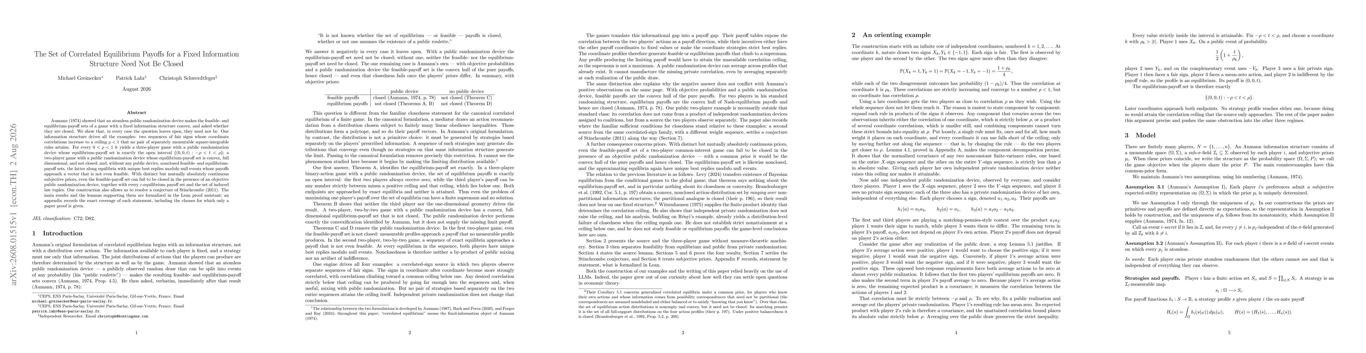 Thumbnail for The Set of Correlated Equilibrium Payoffs for a Fixed Information Structure Need Not Be Closed