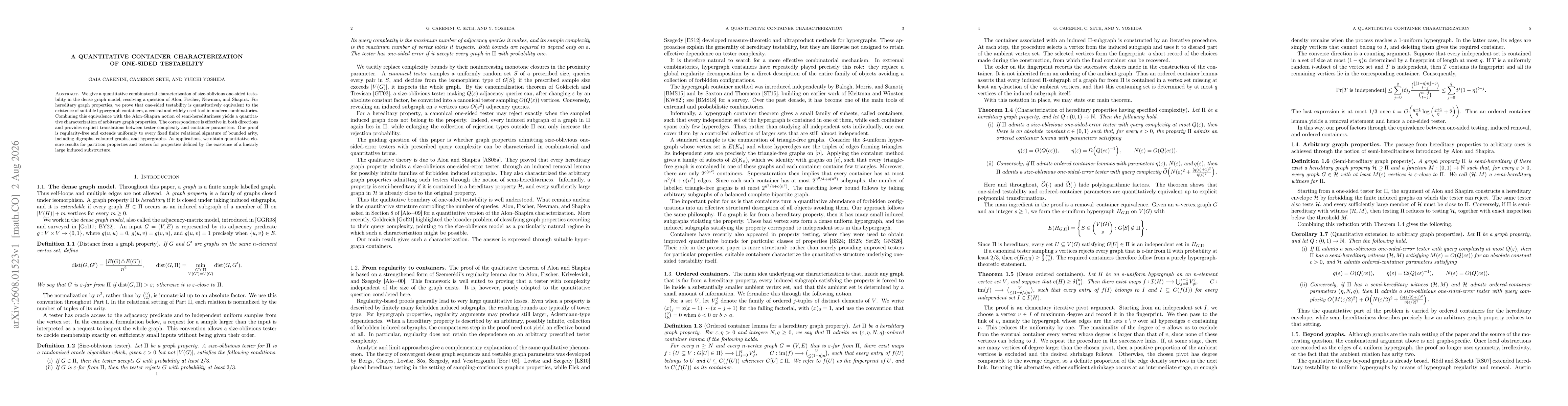 Thumbnail for A quantitative container characterization of one-sided testability
