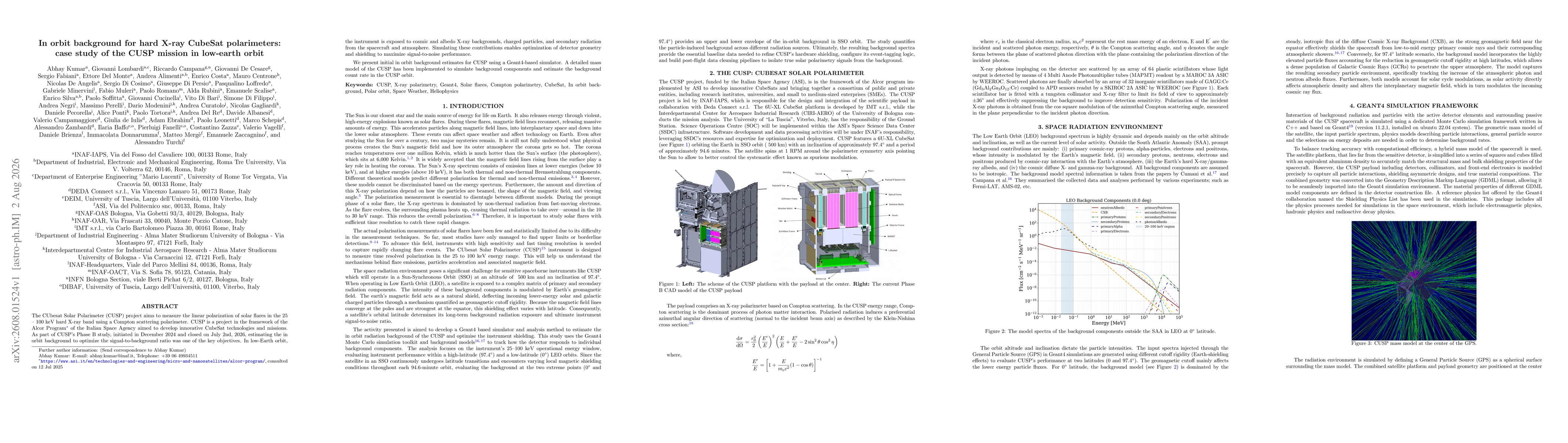Thumbnail for In orbit background for hard X-ray CubeSat polarimeters: case study of the CUSP mission in low-earth orbit