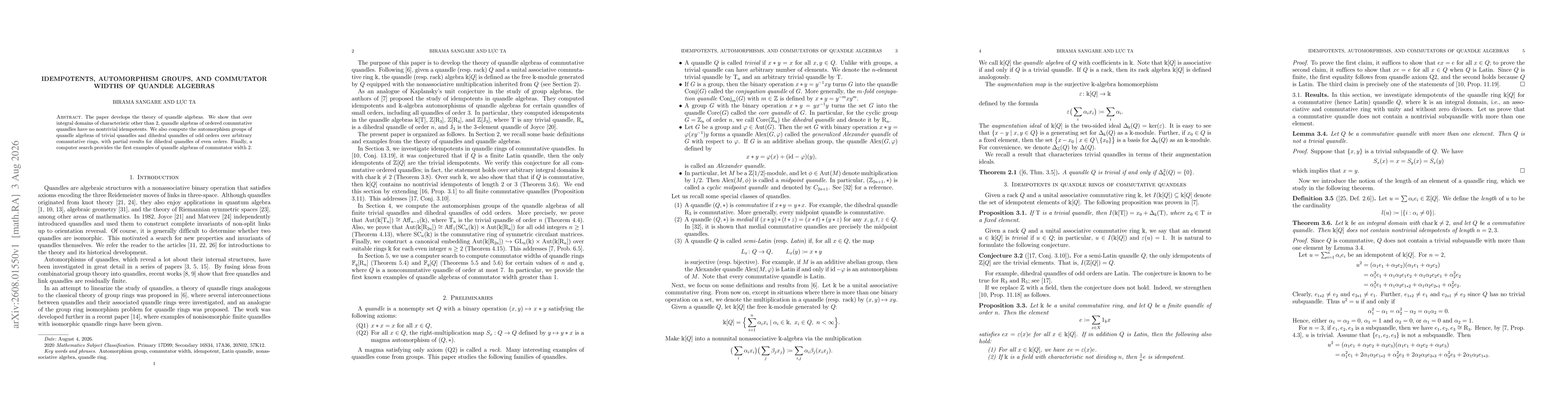 Thumbnail for Idempotents, automorphism groups, and commutator widths of quandle algebras