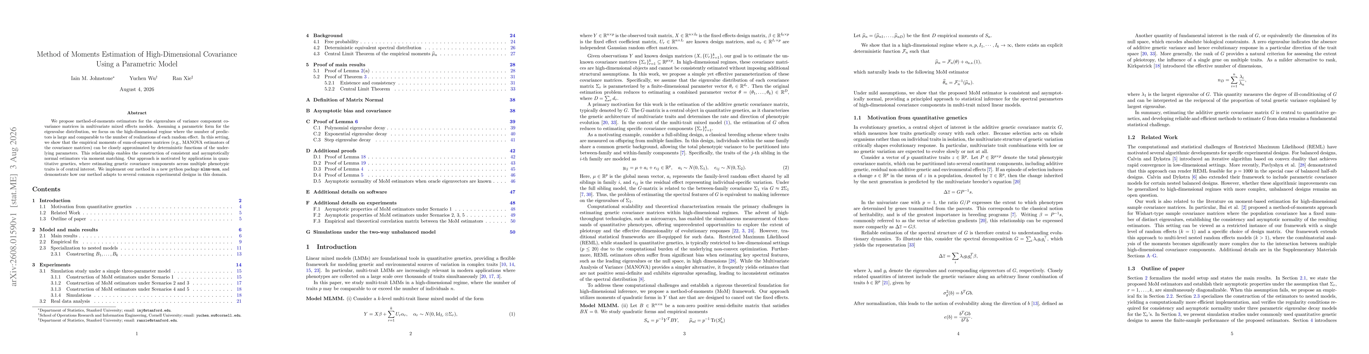 Thumbnail for Method of Moments Estimation of High-Dimensional Covariance Using a Parametric Model