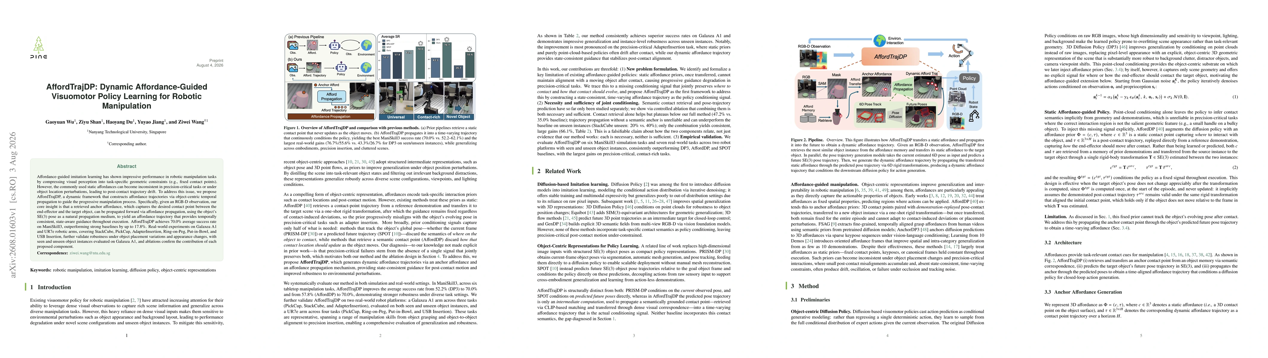 Thumbnail for AffordTrajDP: Dynamic Affordance-Guided Visuomotor Policy Learning for Robotic Manipulation