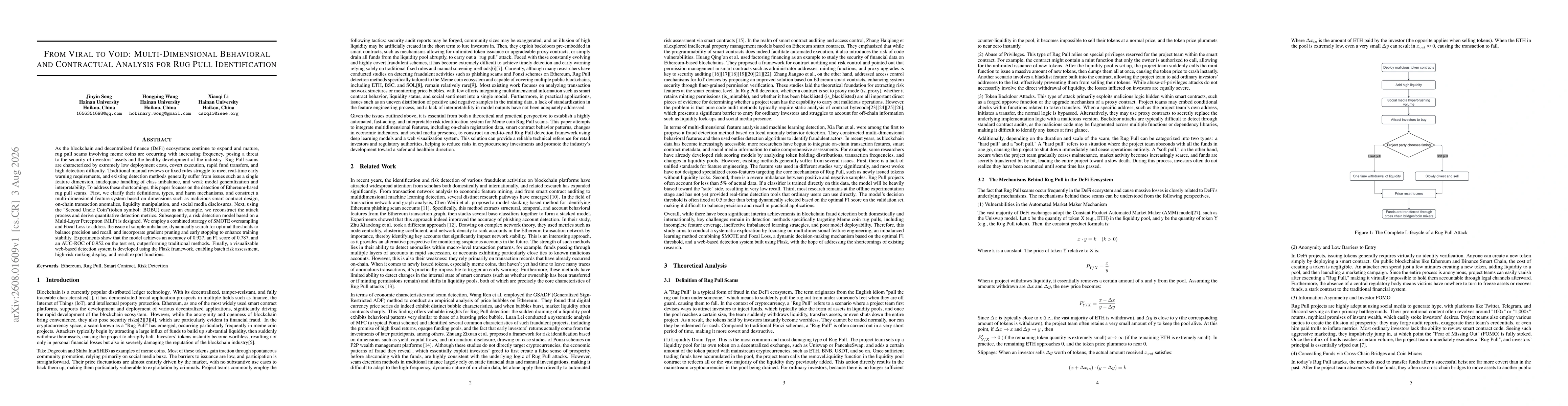 Thumbnail for From Viral to Void: Multi-Dimensional Behavioral and Contractual Analysis for Rug Pull Identification