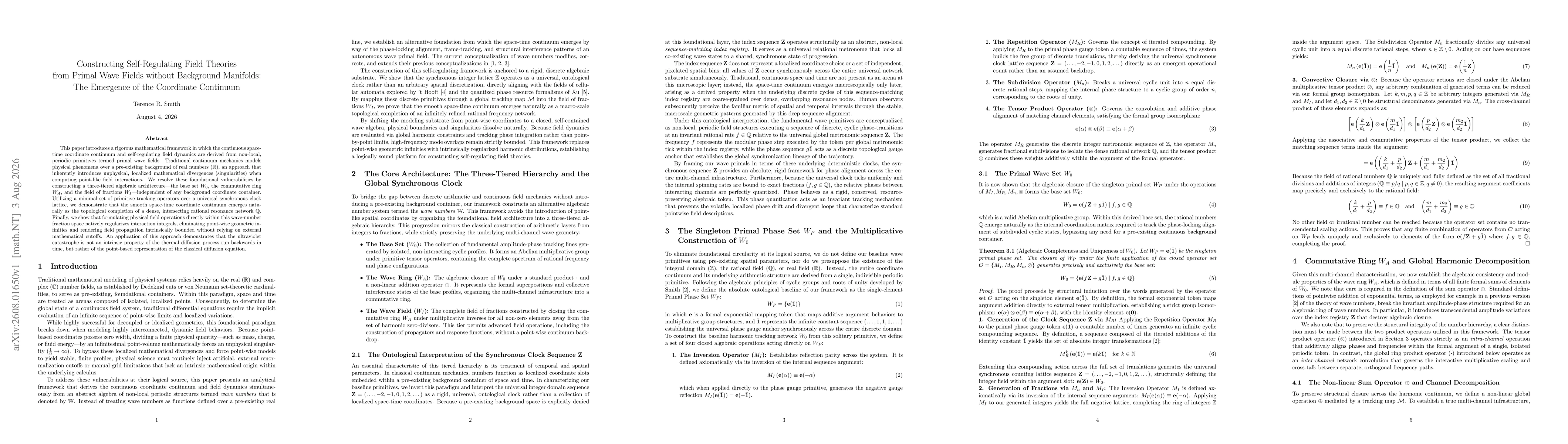 Thumbnail for Constructing Self-Regulating Field Theoriesfrom Primal Wave Fields without Background Manifolds:The Emergence of the Coordinate Continuum