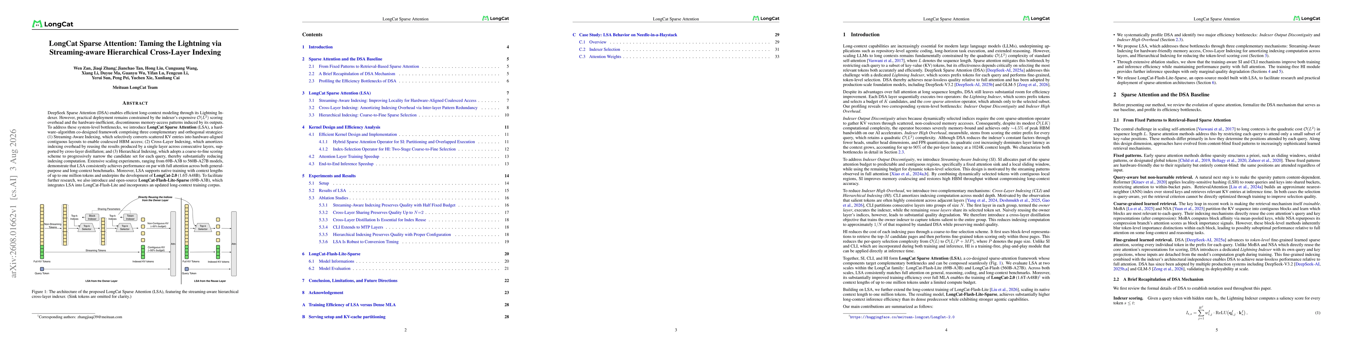 Thumbnail for LongCat Sparse Attention: Taming the Lightning via Streaming-aware Hierarchical Cross-Layer Indexing