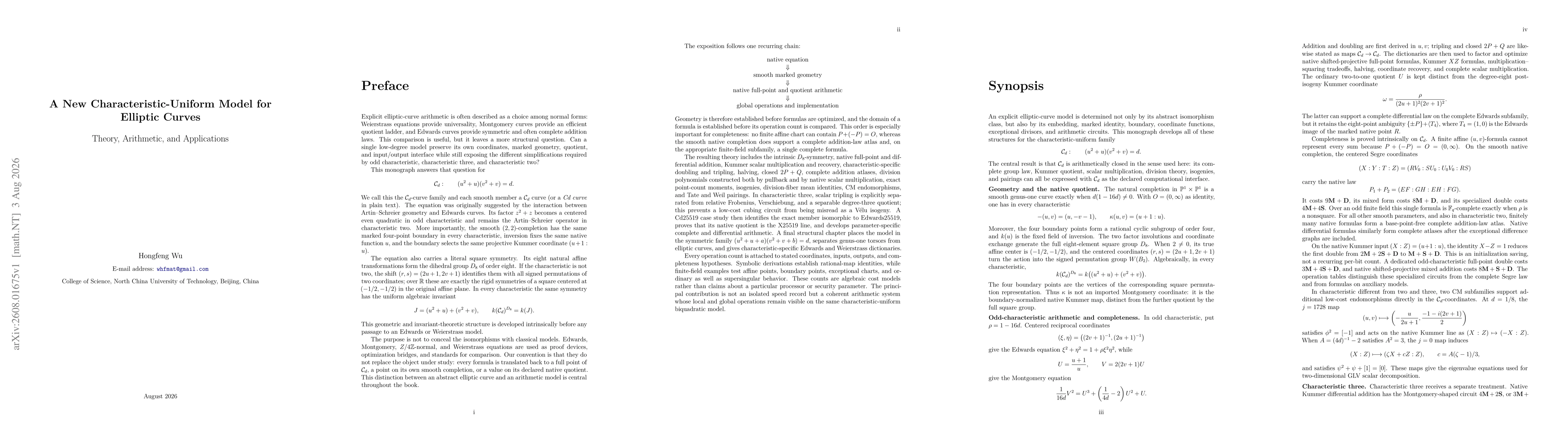 Thumbnail for A New Characteristic-Uniform Model for Elliptic Curves -- Theory, Arithmetic, and Applications