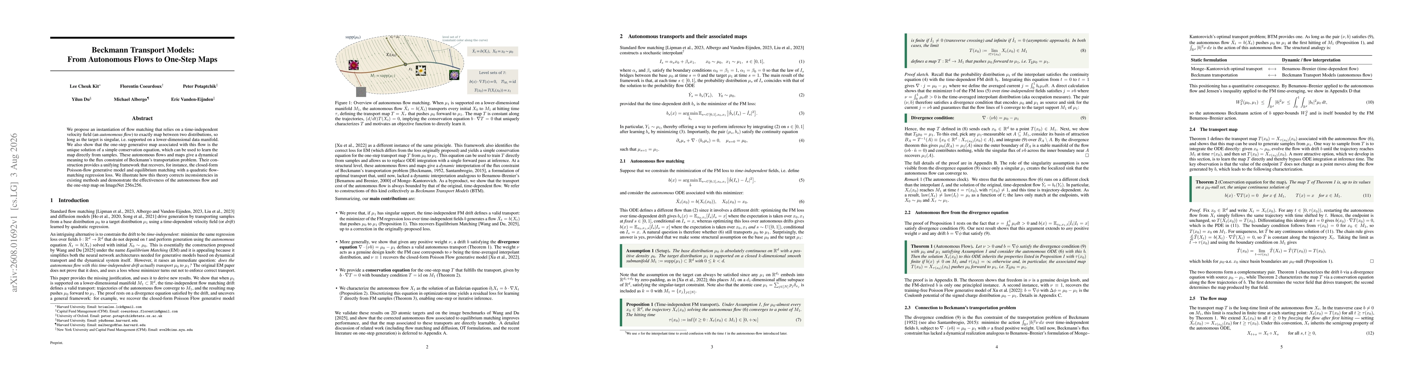 Thumbnail for Beckmann Transport Models: From Autonomous Flows to One-Step Maps