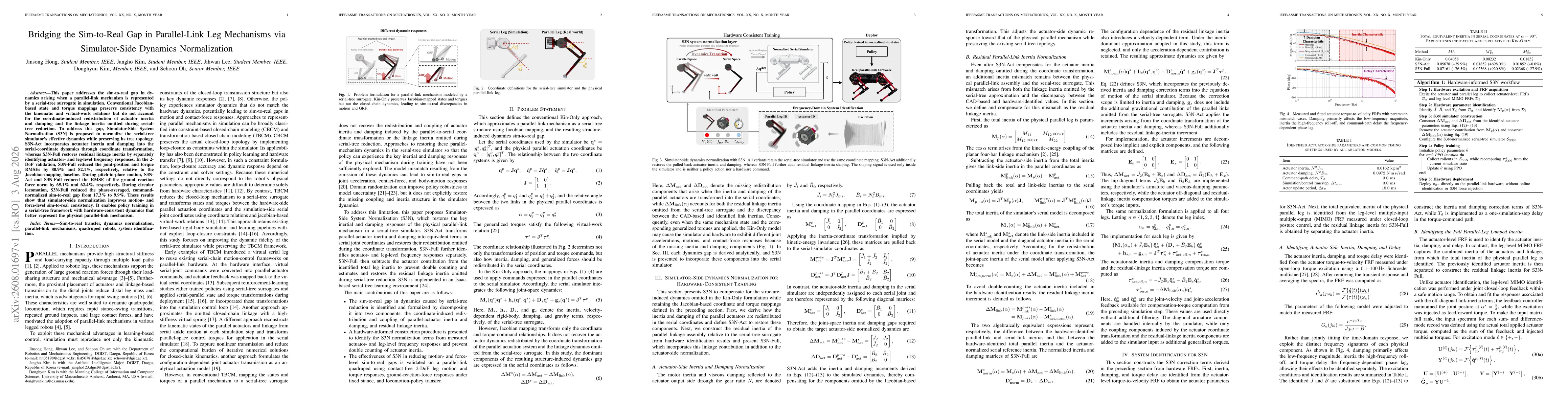 Thumbnail for Bridging the Sim-to-Real Gap in Parallel-Link Leg Mechanisms via Simulator-Side Dynamics Normalization