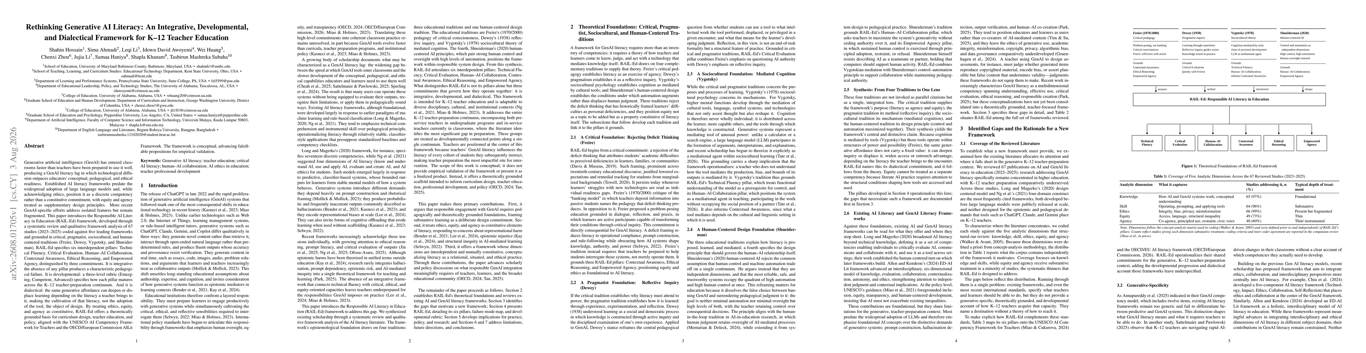 Thumbnail for Rethinking Generative AI Literacy: An Integrative, Developmental, and Dialectical Framework for K-12 Teacher Education