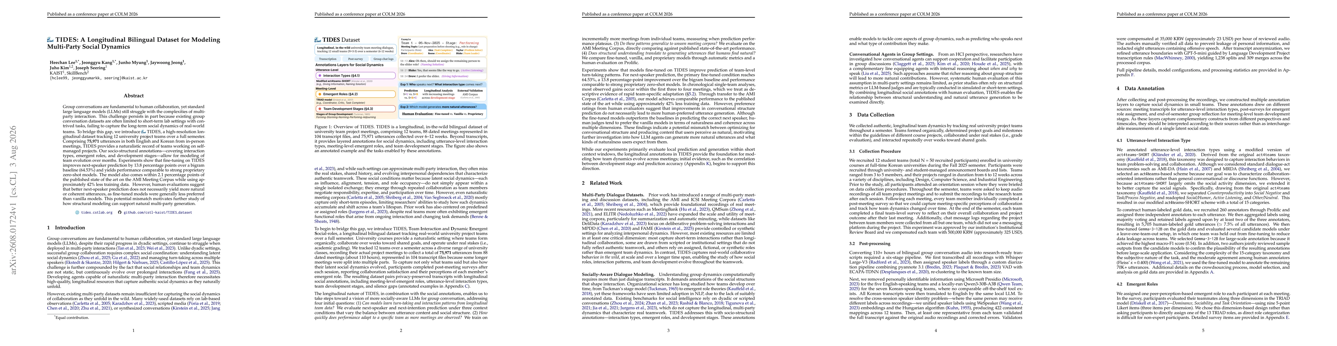 Thumbnail for TIDES: A Longitudinal Bilingual Dataset for Modeling Multi-Party Social Dynamics