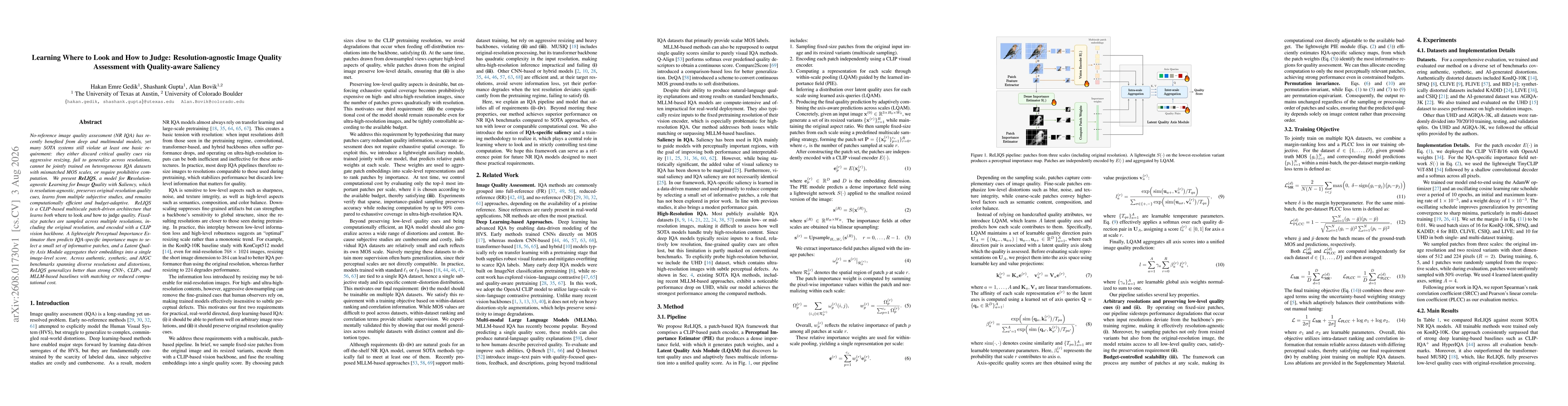 Thumbnail for Learning Where to Look and How to Judge: Resolution-agnostic Image Quality Assessment with Quality-aware Saliency