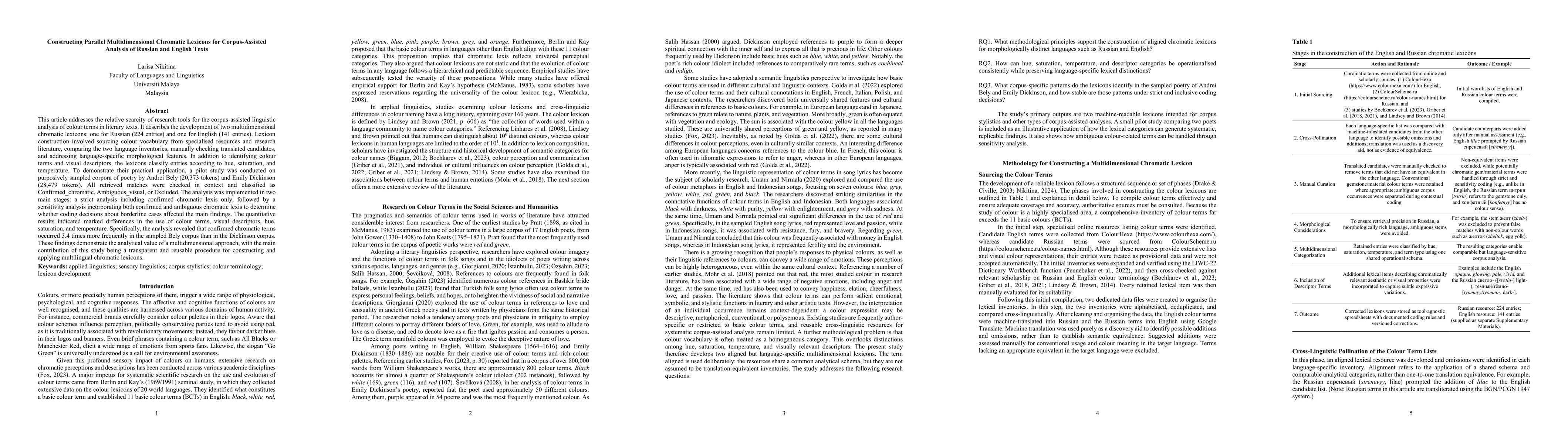 Thumbnail for Constructing Parallel Multidimensional Chromatic Lexicons for Corpus-Assisted Analysis of Russian and English Texts