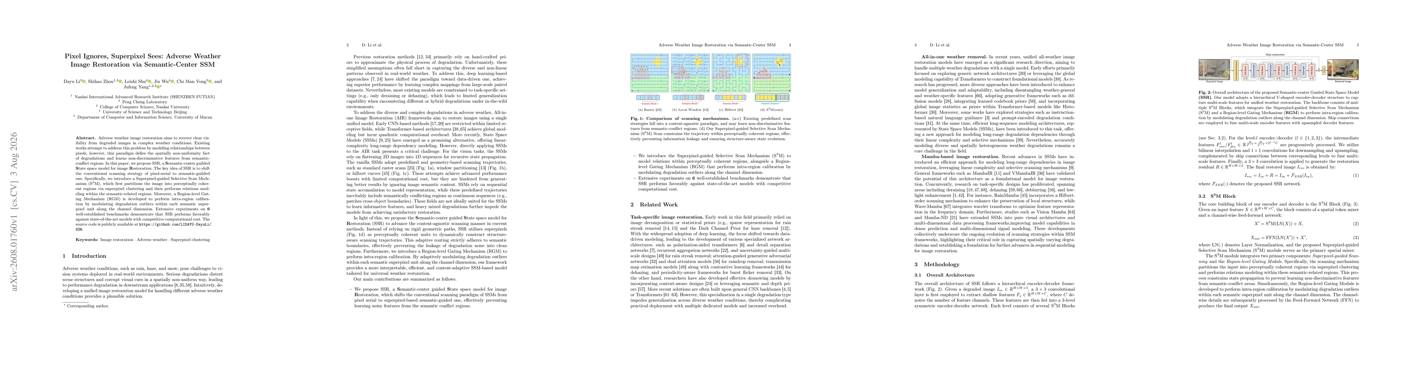 Thumbnail for Pixel Ignores, Superpixel Sees: Adverse Weather Image Restoration via Semantic-Center SSM
