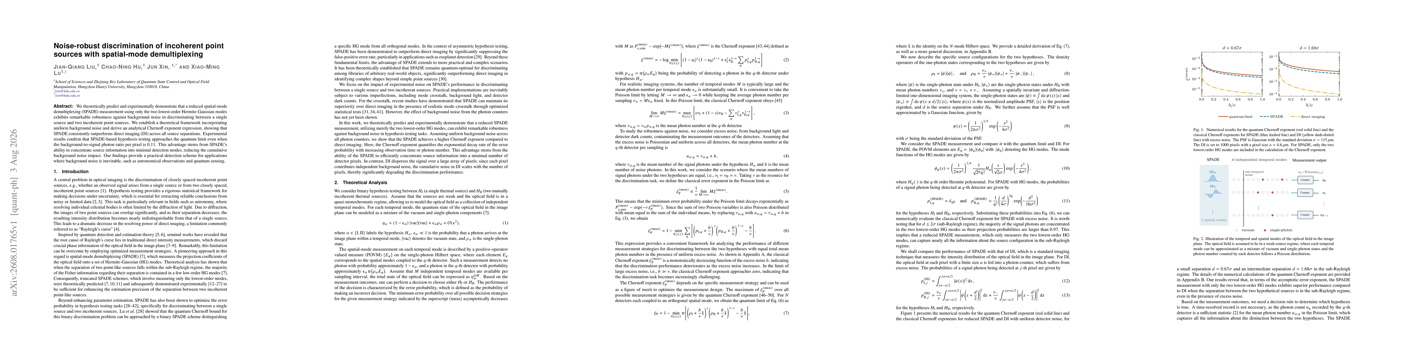 Thumbnail for Noise-robust discrimination of incoherent point sources with spatial-mode demultiplexing