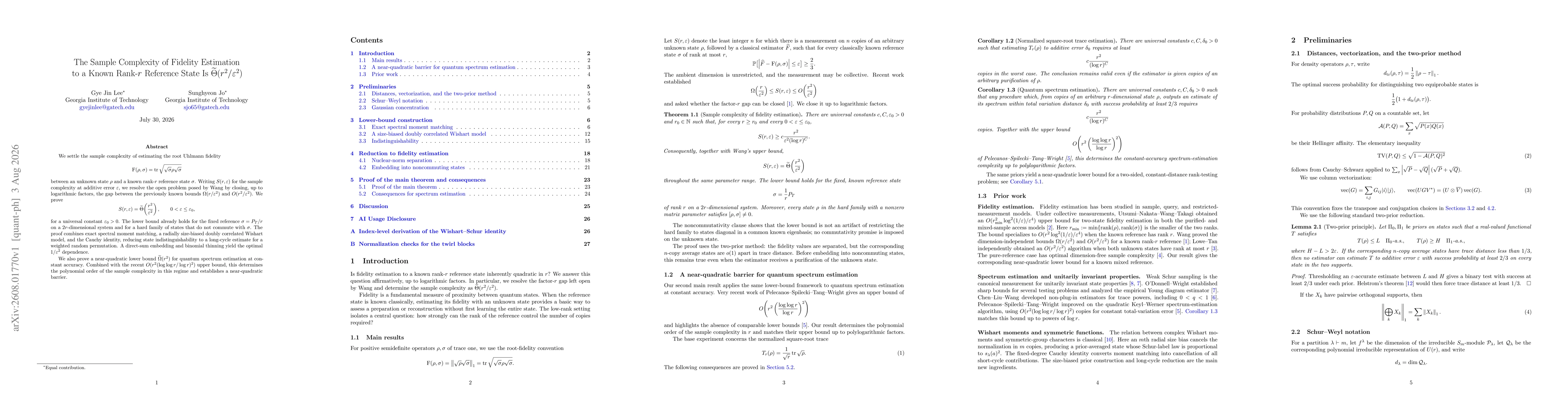 Thumbnail for The Sample Complexity of Fidelity Estimation to a Known Rank-$r$ Reference State Is $\widetildeΘ(r^2/\varepsilon^2)$