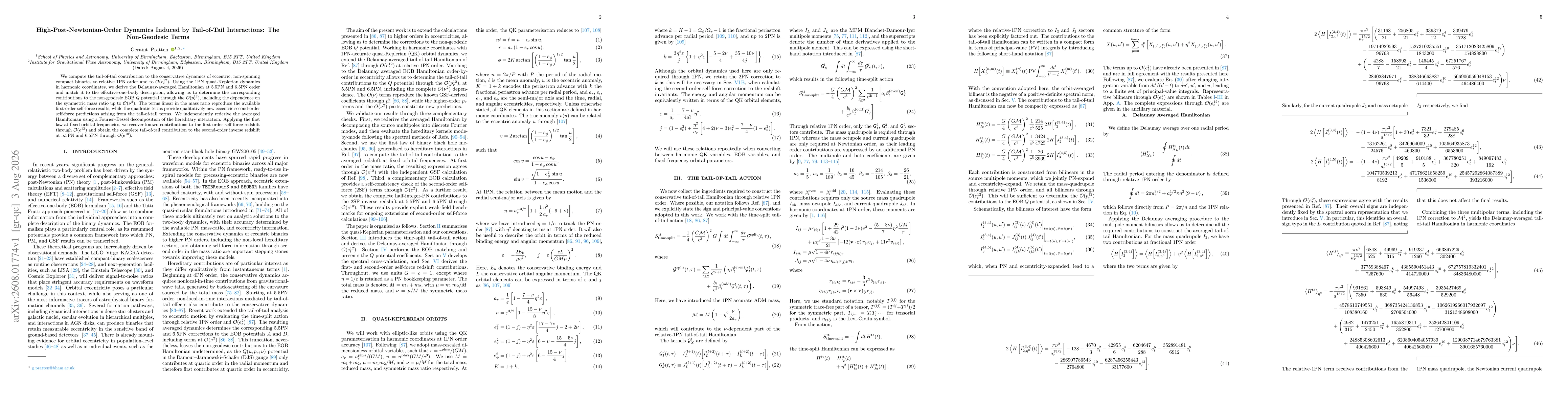Thumbnail for High-Post-Newtonian-Order Dynamics Induced by Tail-of-Tail Interactions: The Non-Geodesic Terms