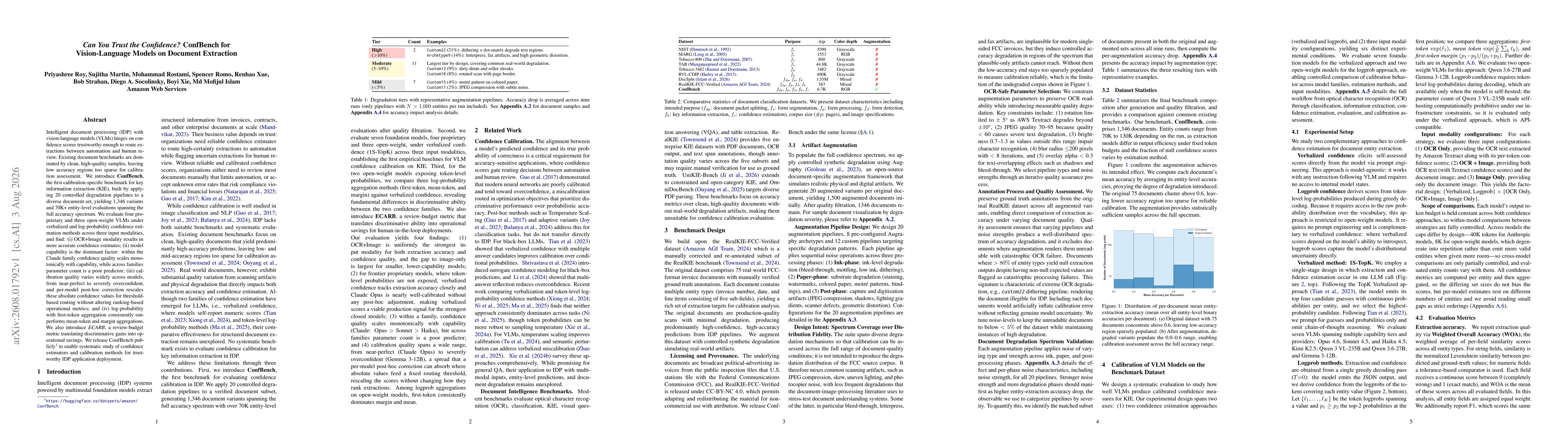 Thumbnail for Can You Trust the Confidence? ConfBench for Vision-Language Models on Document Extraction